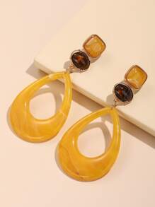 1pair Fashionable Geometric Big Pendant Dangle Earrings With Vintage And Exaggerated Style For Women In Europe And America - Yellow - View 1