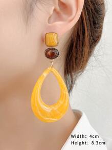 1pair Fashionable Geometric Big Pendant Dangle Earrings With Vintage And Exaggerated Style For Women In Europe And America - Yellow - View 3