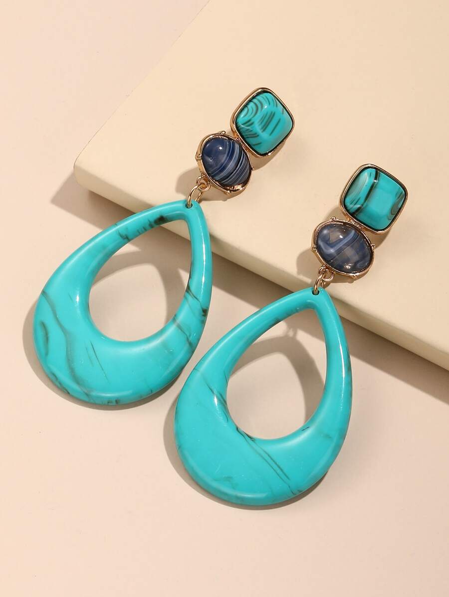1對/副流行復古幾何造型掛墜耳環,女款 - 藍色 - 查看 1