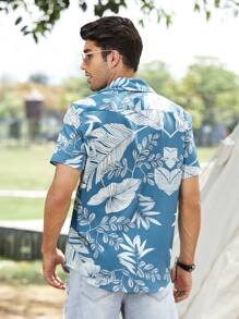 Manfinity Men Tropical Print Shirt - Blue and White - View 2