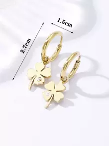 1 对奢华 18K 镀金四叶草耳环，适合优雅女士参加派对佩戴 - 金黃色 - 查看 3
