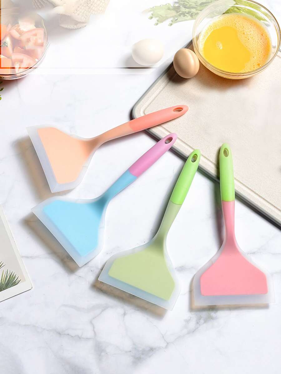 1入組隨機矽膠廚具炊具鍋鏟牛肉肉雞蛋廚房刮刀寬比薩餅烹飪工具鏟不粘鍋鏟 - 彩色 - 查看 1