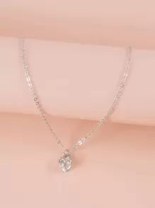 Cubic Zirconia Heart Pendant Necklace - Silver - View 4