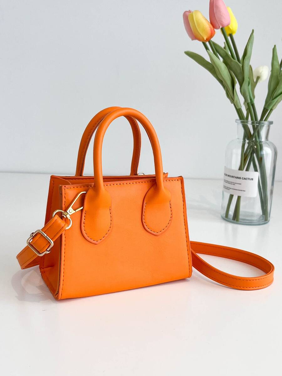 熒光橙雙把手方包 - 橘色 - 查看 1