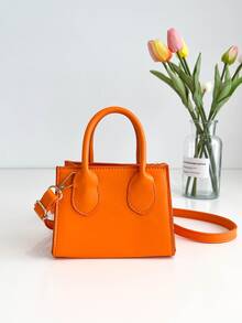 熒光橙雙把手方包 - 橘色 - 查看 4