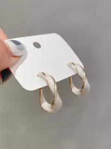 1 cặp bông tai vòng xoắn giọt dầu cổ điển, thích hợp để phụ nữ đeo hàng ngày - trắng - Xem 2