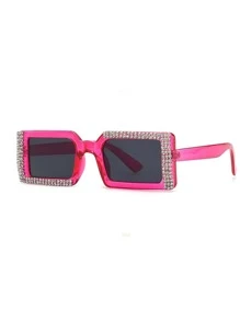ROMWE con diseño de diamante de imitación Marco Gafas de moda - Rosa Fucsia - Ver 3