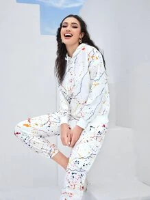 Pantalones deportivos con capucha pintura con cordón - Blanco - Ver 1