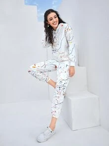 Pantalones deportivos con capucha pintura con cordón - Blanco - Ver 3