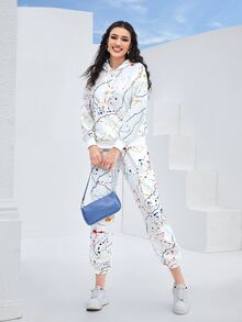 Pantalones deportivos con capucha pintura con cordón - Blanco - Ver 4