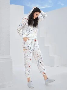 Pantalones deportivos con capucha pintura con cordón - Blanco - Ver 5