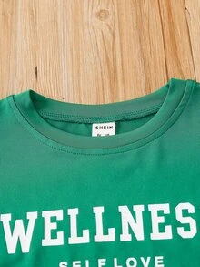 SHEIN 小女童字母圖案T恤和機車短褲 - 綠色 - 查看 6