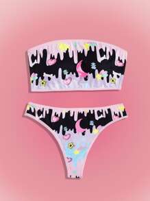 ROMWE Kawaii Cartoon Graphic Lingerie Set - Multicolor - View 1