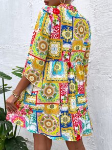 SHEIN Unity 圍巾印花v領連衣裙 - 彩色 - 查看 2