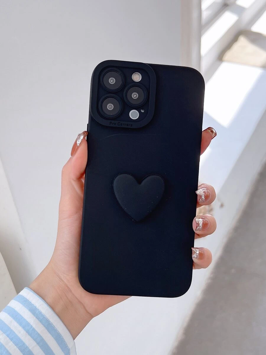 Heart Decor Phone Case - Black - View 1