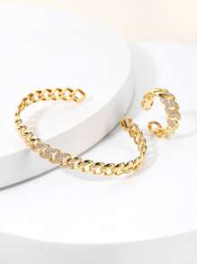 2pcs/set Cubic Zirconia Decor Cuff Jewelry Set For Women For Daily Decoration - Gold - View 1