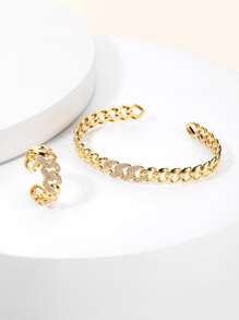 2pcs/set Cubic Zirconia Decor Cuff Jewelry Set For Women For Daily Decoration - Gold - View 2