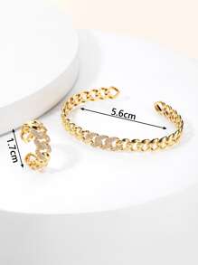 2pcs/set Cubic Zirconia Decor Cuff Jewelry Set For Women For Daily Decoration - Gold - View 3
