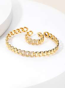 2pcs/set Cubic Zirconia Decor Cuff Jewelry Set For Women For Daily Decoration - Gold - View 4