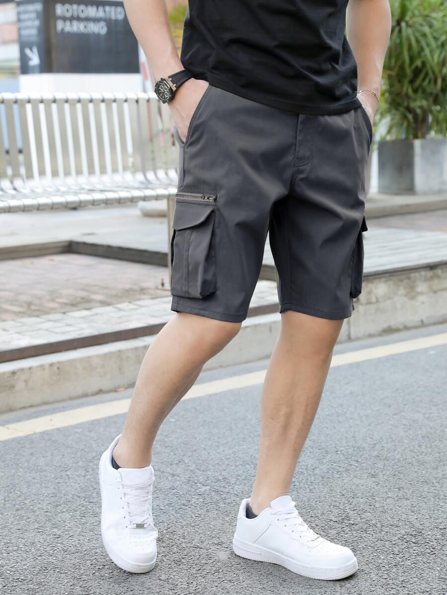 Manfinity Men Flap Pocket Cargo Shorts - Dark Grey - View 1