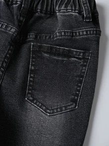 男童夏季休闲个性化户外运动弹力黑色牛仔短裤 - 黑色 - 查看 5