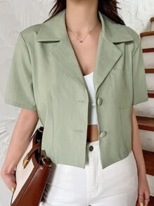 DAZY Solid Pocket Patched Blazer - Mint Green - View 1