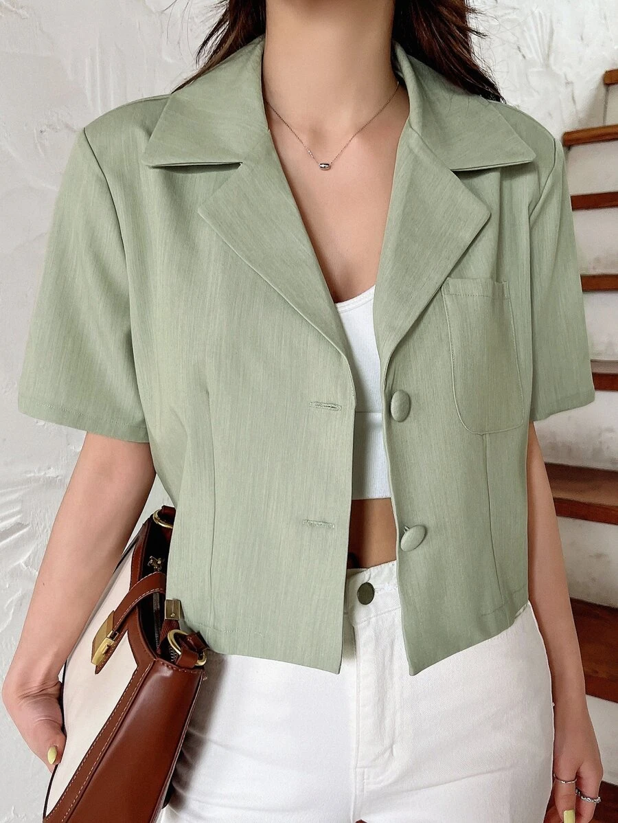 DAZY Solid Pocket Patched Blazer - Mint Green - View 1