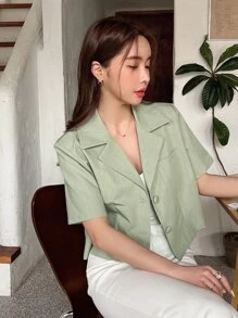 DAZY Solid Pocket Patched Blazer - Mint Green - View 3