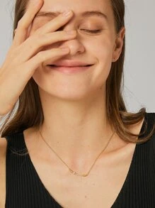 Vòng cổ trang trí thanh ngang trang trí bằng đá khối Zirconia - Vàng - Xem 2