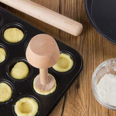 1pc Kitchen Gadgets Wood Egg Tart Pusher Double Side Tart Tamper Pastry Pusher Wooden Egg Tart Mold For Egg Tart Mold Baking Cake Kitchen Tool