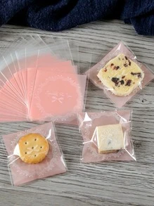 100个装花卉图案饼干包装袋，情人节派对，家居装饰，家居礼品 - 粉色 - 查看 3