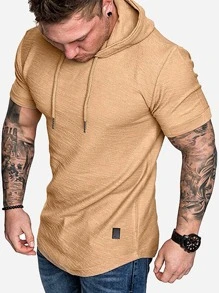 Manfinity Homme Men Patched Drawstring Hooded Tee - Khaki - View 1