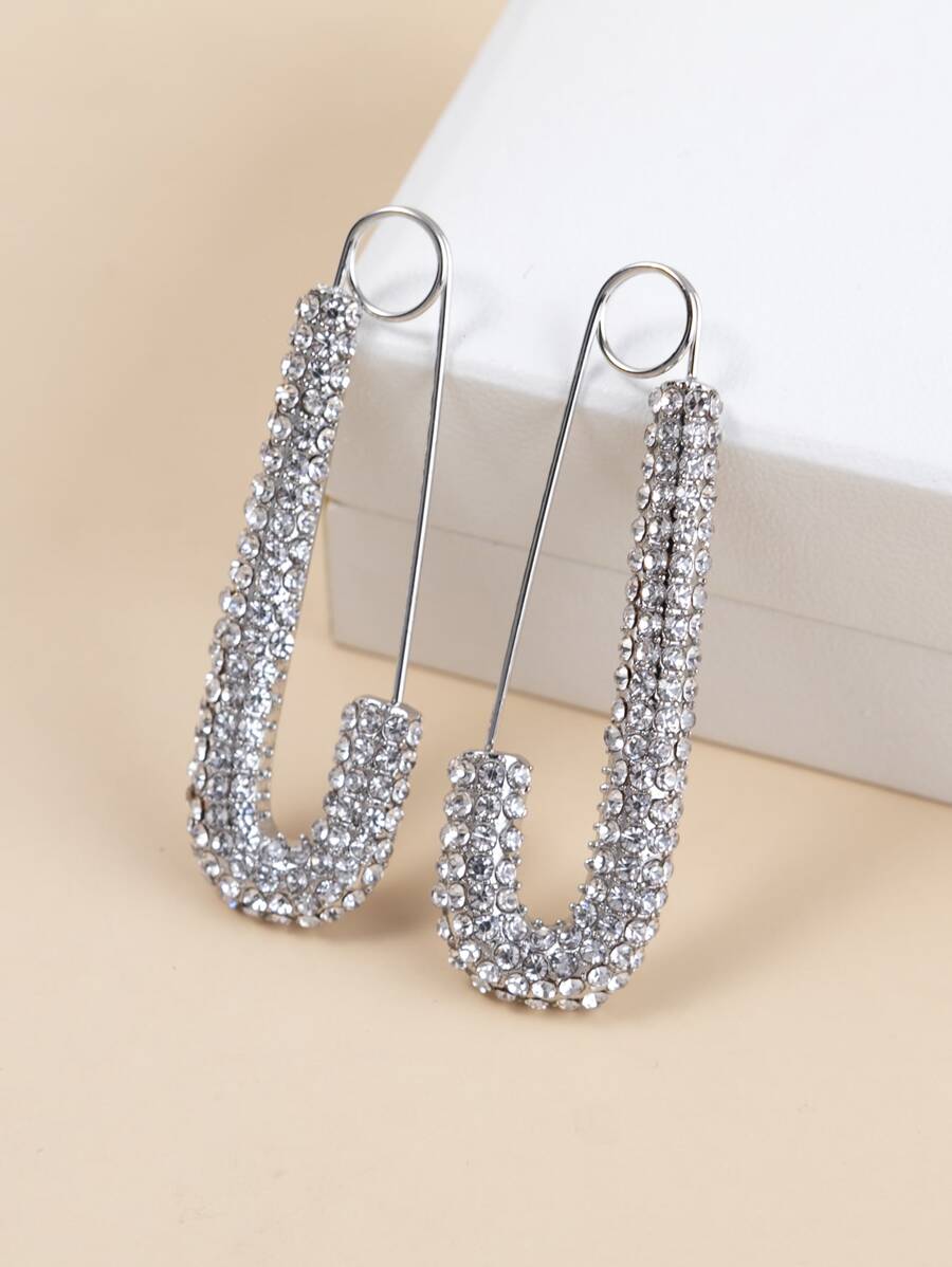 Hoa tai thiết kế ghim trang trí đính đá - Bạc - Xem 1