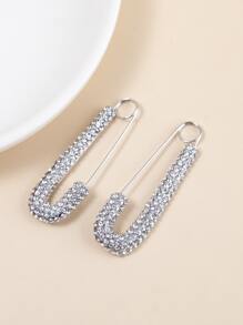 Hoa tai thiết kế ghim trang trí đính đá - Bạc - Xem 2