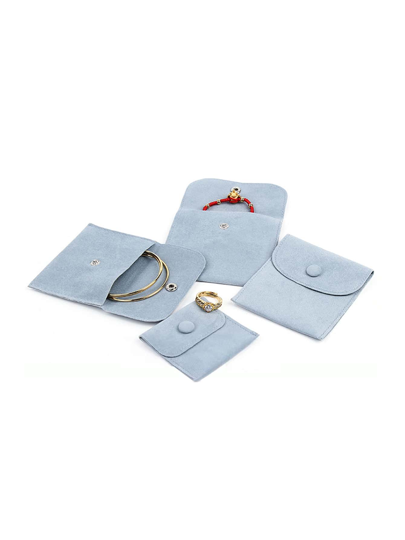 1pc Solid Color Jewelry Storage Bag, Grey Small Jewelry Storage Pouch For Outdoor - Baby Blue - View 1