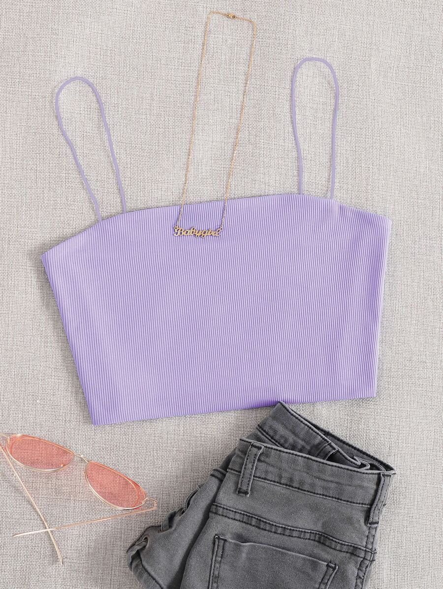 SHEIN Unity Áo hai dây màu trơn Giải trí - Màu Lilac Tím - Xem 1