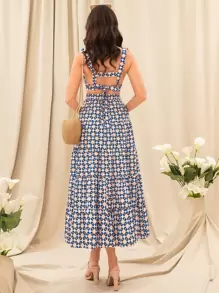 Aveloria con estampado geométrico con cordón trasero Top de tirantes & bajo con fruncido Falda - Multicolor - Ver 2