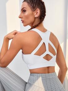 Yoga Trendy Medium Support  Peekaboo Back Sports Bra - White - View 4