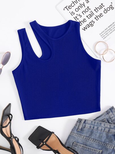 INAWLY Tank Top De Ocio En Tejido De Punto Acanalado Con Hombros Descubiertos Para Verano
