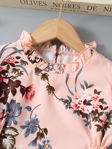 Toddler Girls Floral Print Ruffle Trim Shirred Dress - Baby Pink - View 5