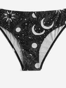SHEIN Swim Summer Beach Galaxy Print Bikini Set Criss Cross Wireless Bra Top & Cheeky Bikini Bottom 2 Pieces Bikini - Black - View 4