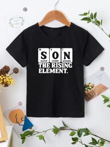 SHEIN Young Boy Letter Graphic Tee - Black - View 1