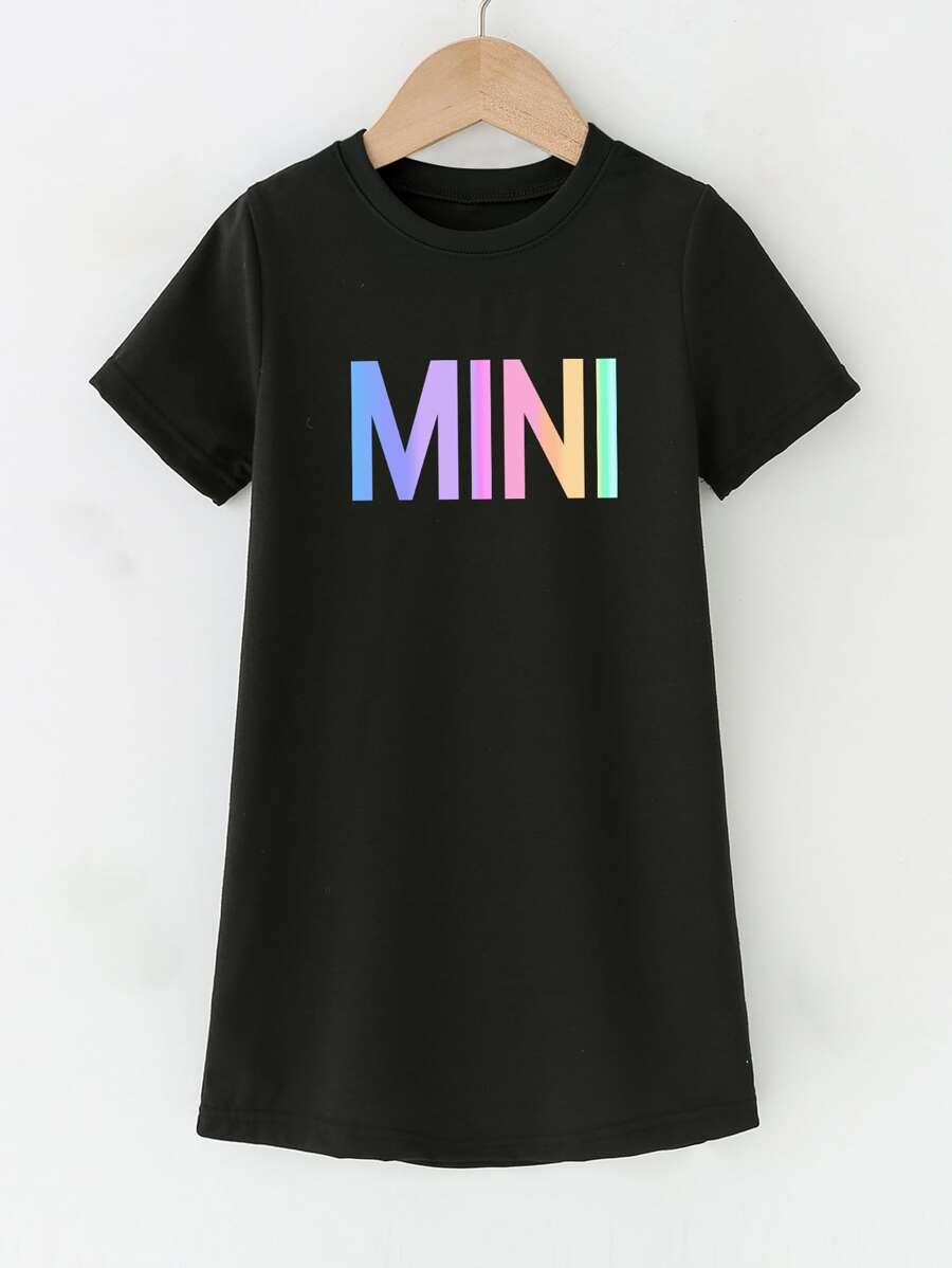 SHEIN Girls Letter Graphic Tee Dress - Black - View 1