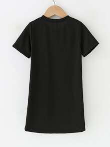 SHEIN Girls Letter Graphic Tee Dress - Black - View 2