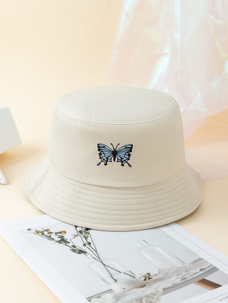 Sombrero cubo con patrón de mariposa - Beis - Ver 1