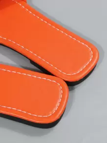 Sandalias de tiras para mujer de nueva llegada para verano/otoño, con hebilla de metal versátil, punta cuadrada, planas y cómodas - Naranja - Ver 5