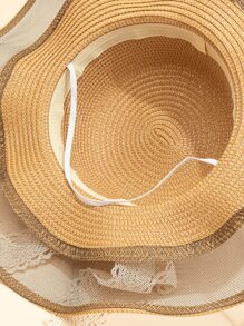 Skinny Scarf Decor Straw Hat - Khaki - View 5