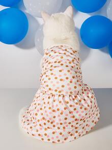 1件粉色波点宠物连衣裙，防掉毛猫咪连衣裙，狗狗背带裙，小型宠物服装 - 彩色 - 查看 2