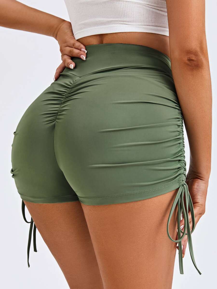 SHEIN SXY Shorts con cordón fruncido doblado - Verde militar - Ver 1