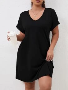 Calvaya 大碼袖口蝙蝠袖洋裝 - 黑色 - 查看 1